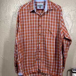 Johnston & Murphy Orange Long Sleeve Cotton Tailored Fit Check Shirt‎ Mens Large